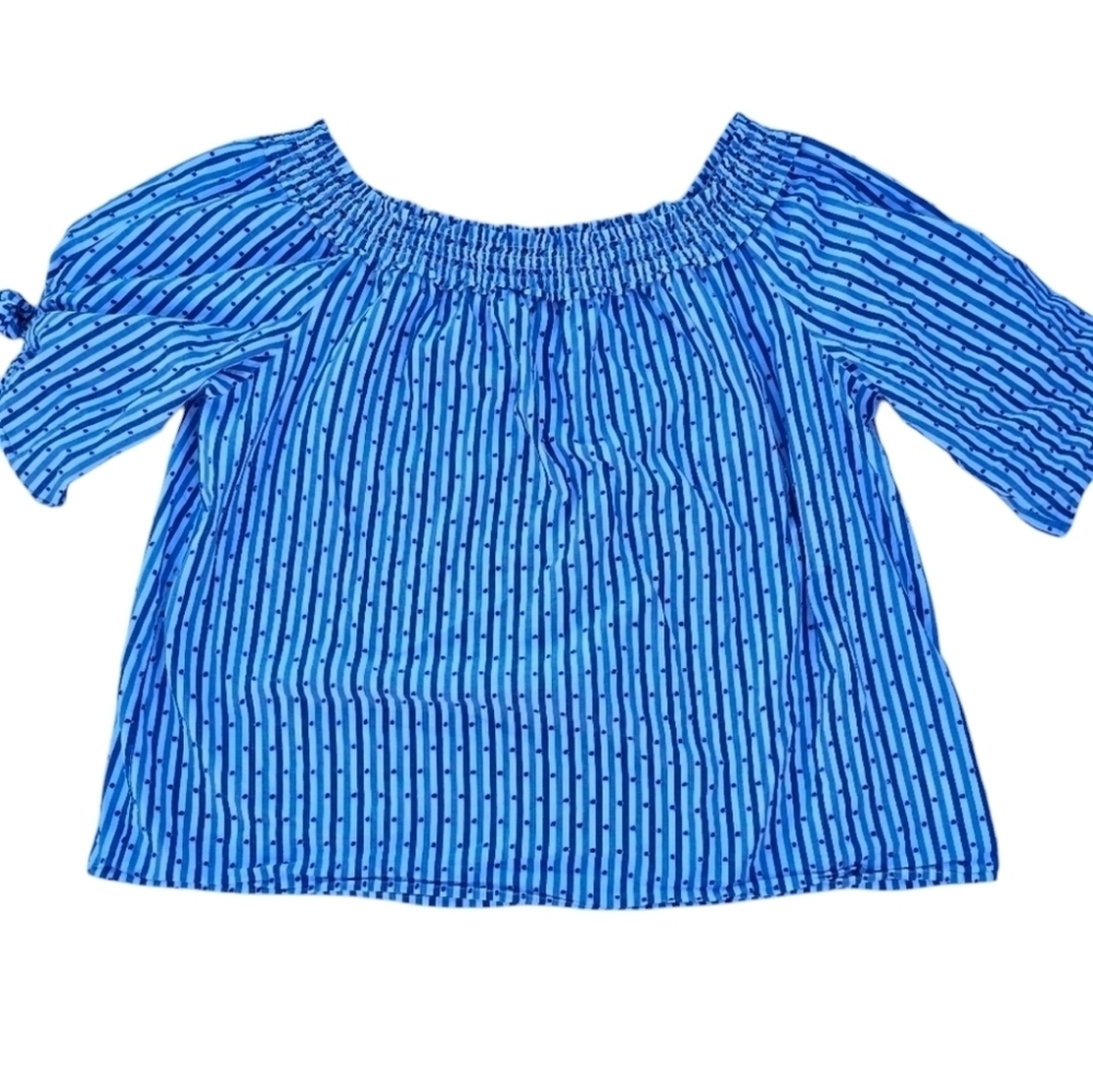 Scotch & Soda Off-Shoulder Tie Sleeve Blouse Blue White size XL